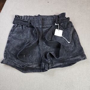 NWT Tgla Black Washed Pull On Jean Short Self Tie Belted Size Small